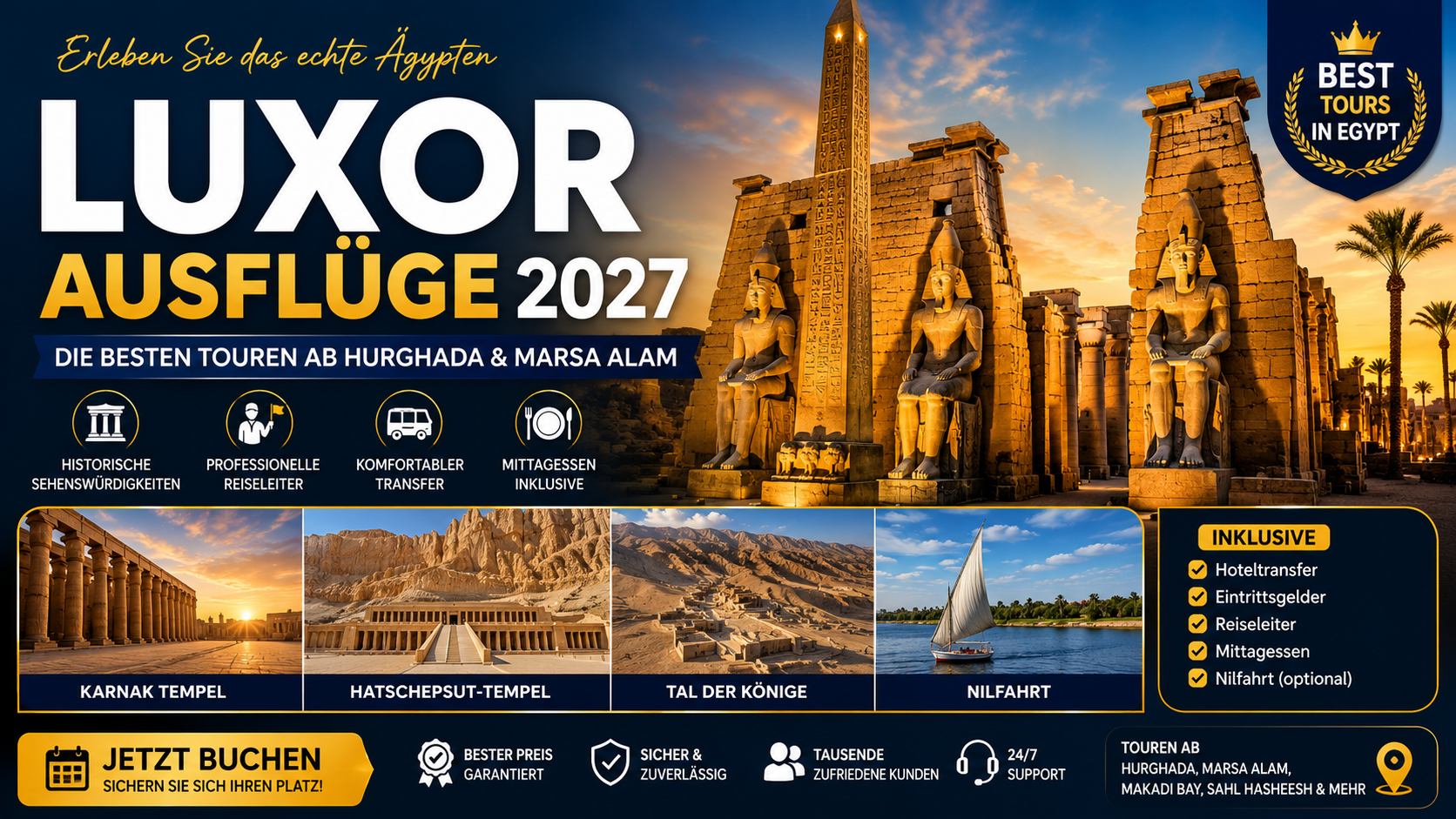 Luxor Ausflüge 2027 | Die besten Touren ab Hurghada & Marsa Alam