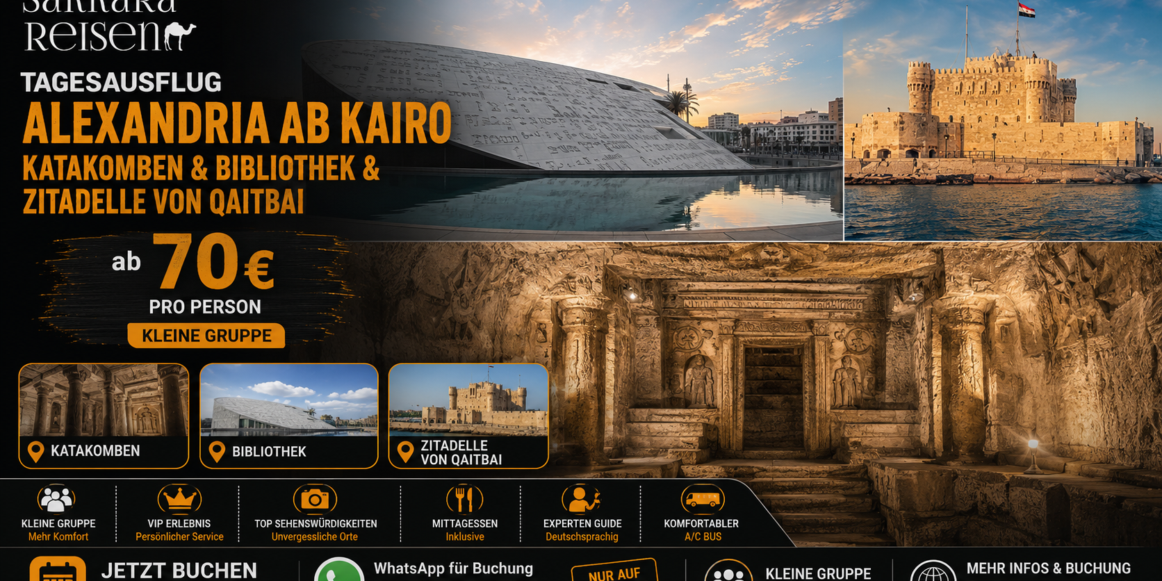 Tagesausflug Alexandria ab Kairo Katakomben & Bibliothek & Zitadelle von Qaitbai