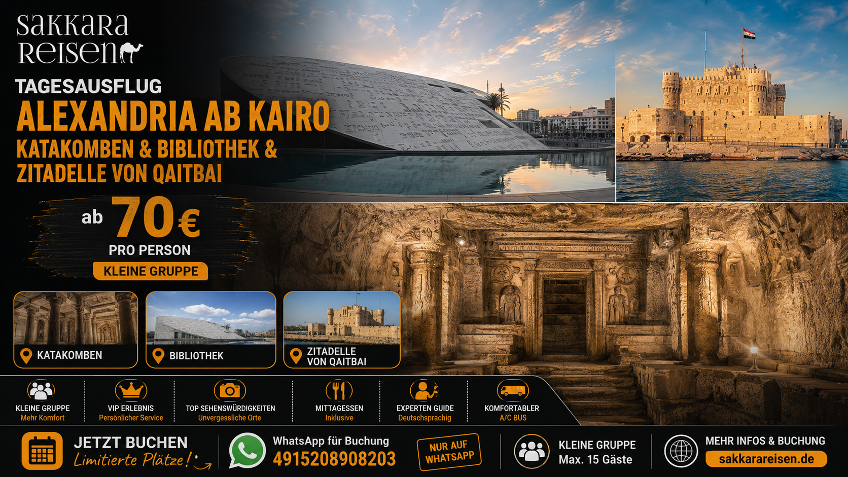 Tagesausflug Alexandria ab Kairo Katakomben & Bibliothek & Zitadelle von Qaitbai