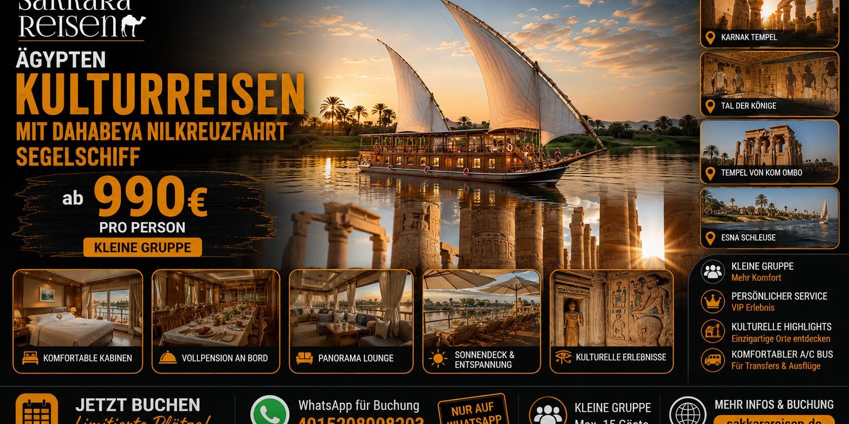 Ägypten Kulturreisen mit Dahabeya Nilkreuzfahrt Segelschiff