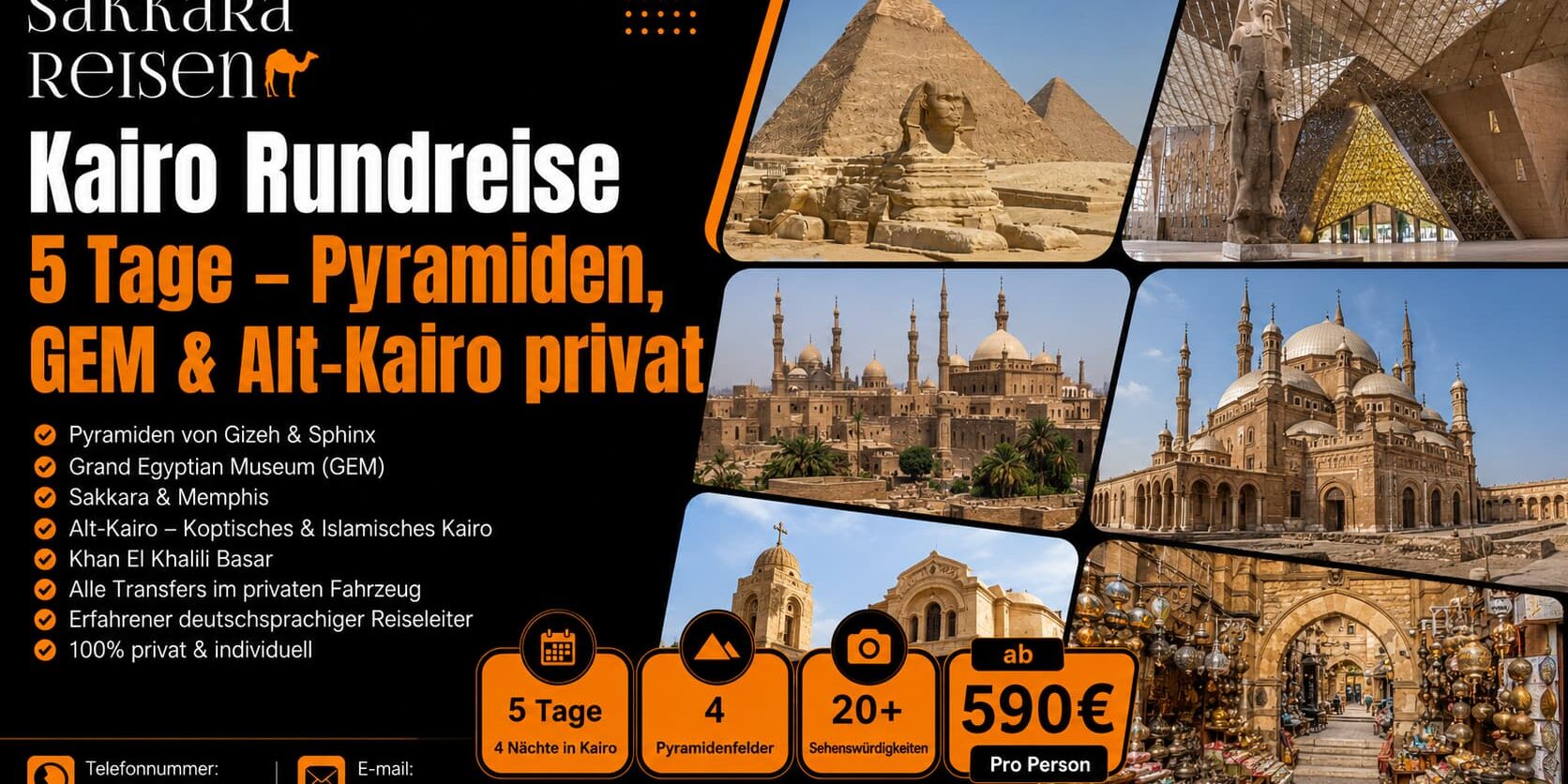 Kairo Rundreise 5 Tage – Pyramiden, GEM & Alt-Kairo privat