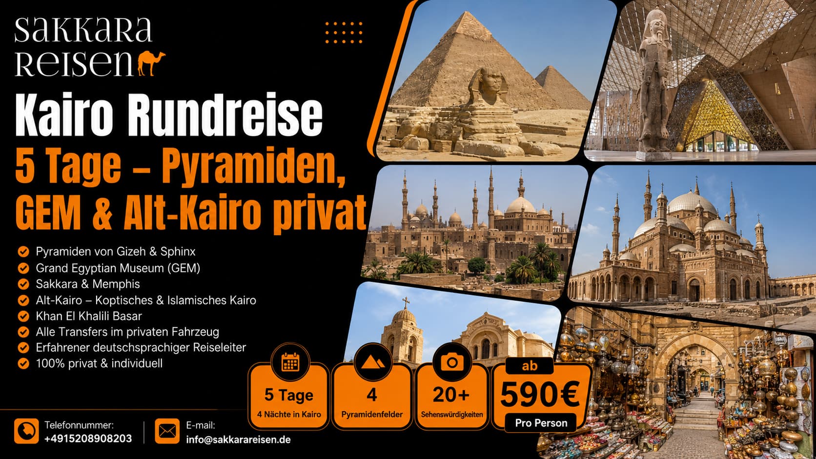 Kairo Rundreise 5 Tage – Pyramiden, GEM & Alt-Kairo privat
