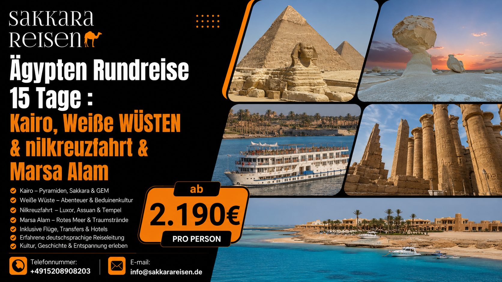 Ägypten Rundreise 15 Tage : Kairo, Weiße WÜSTEN & nilkreuzfahrt & Marsa Alam