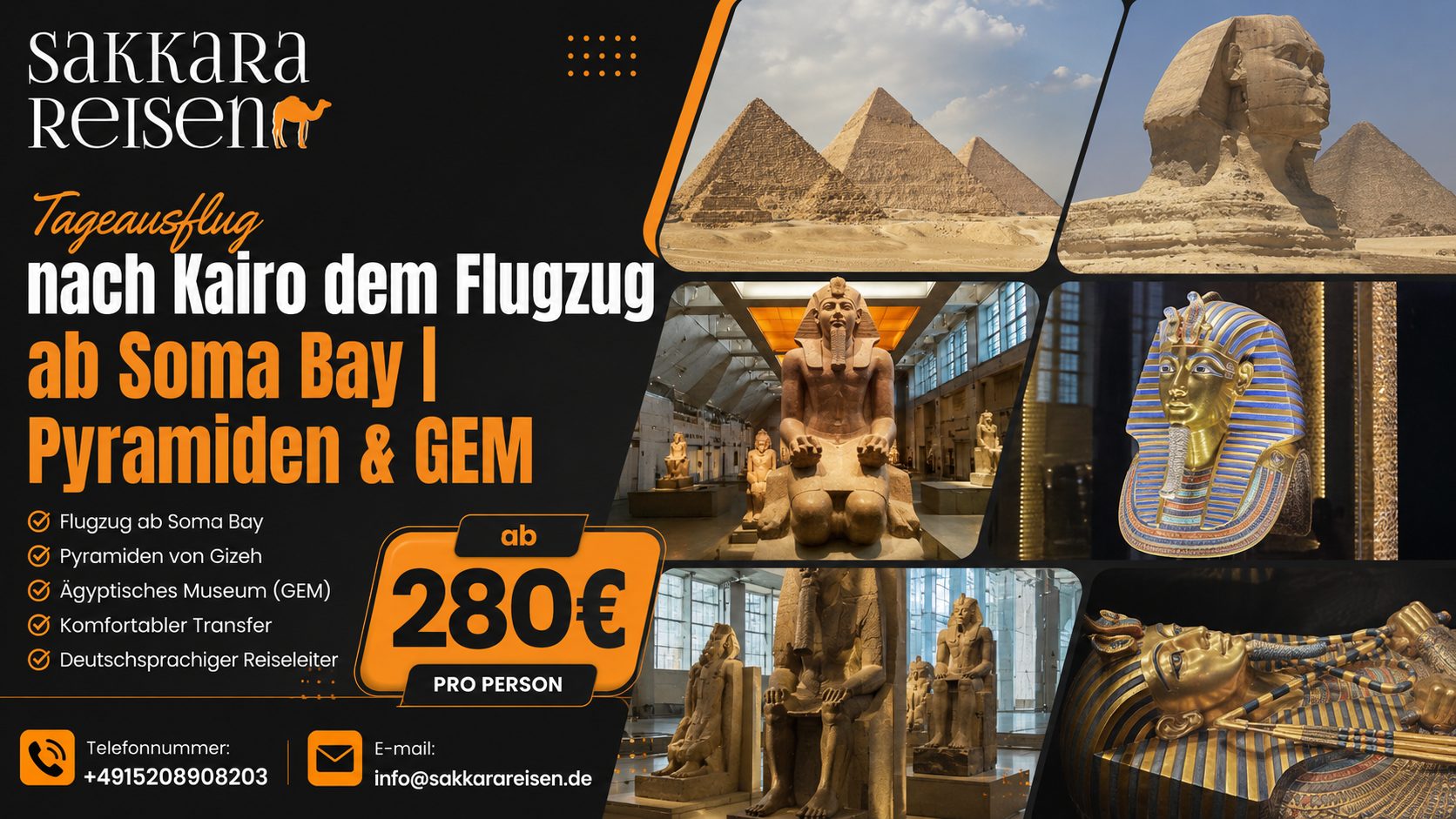 Tageausflug nach Kairo dem Flugzug ab Soma Bay | Pyramiden & GEM