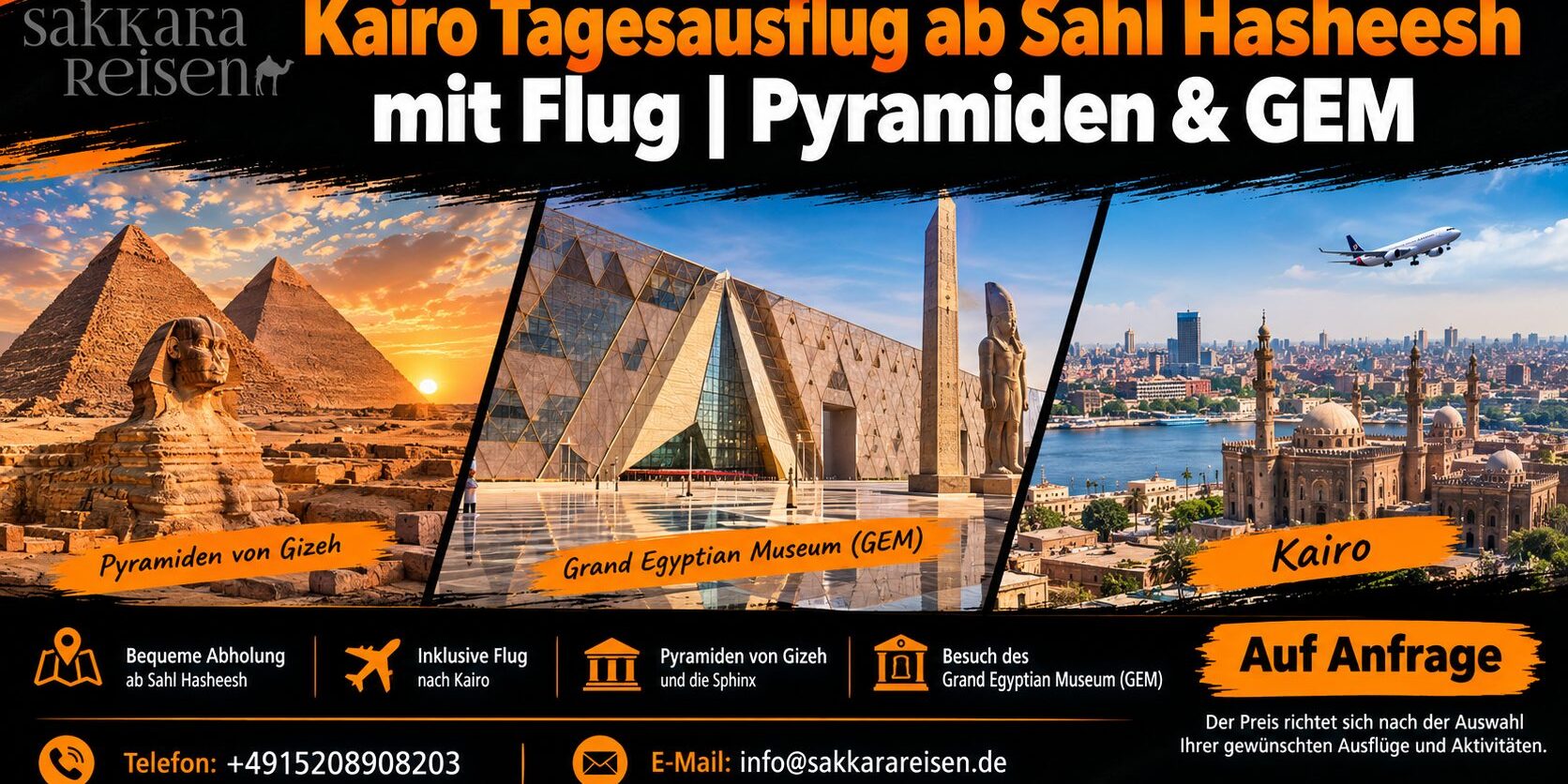 Kairo Tagesausflug ab Sahl Hasheesh mit Flug | Pyramiden & GEM