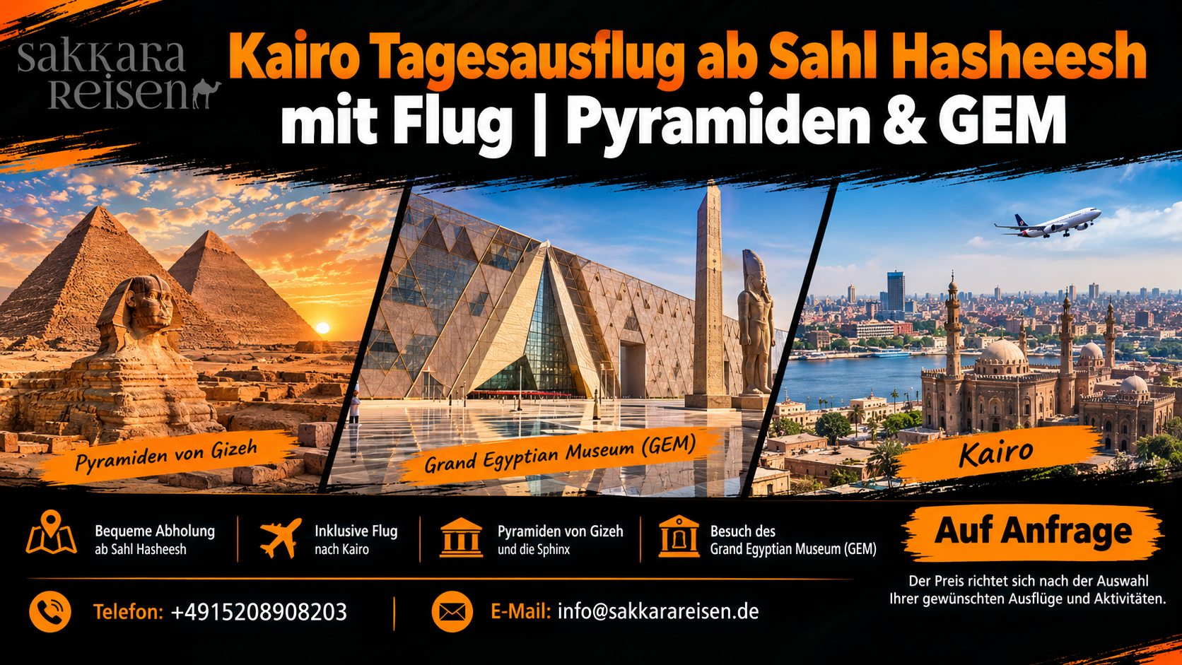 Kairo Tagesausflug ab Sahl Hasheesh mit Flug | Pyramiden & GEM