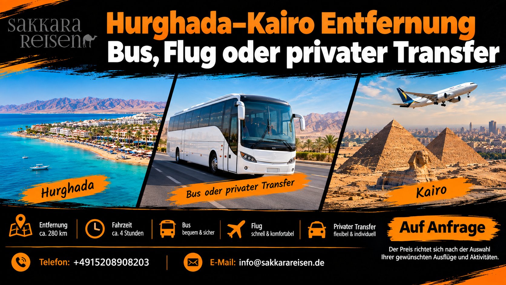 Hurghada–Kairo Entfernung | Bus, Flug oder privater Transfer