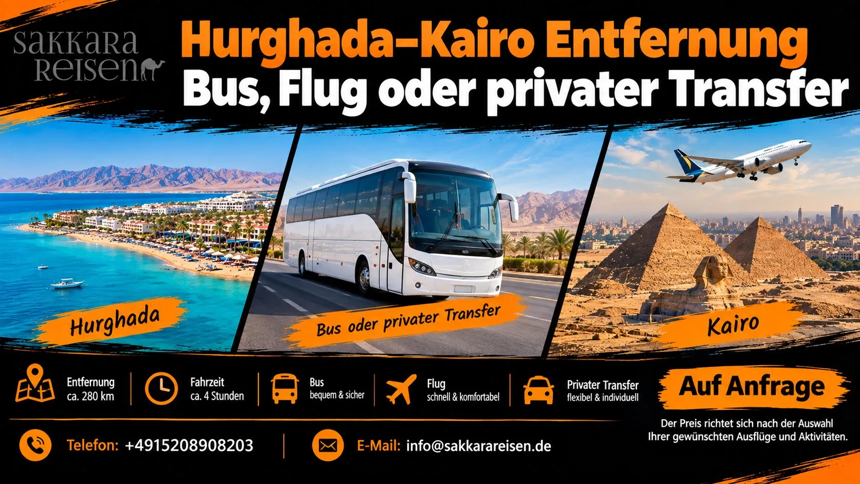 Hurghada–Kairo Entfernung | Bus, Flug oder privater Transfer